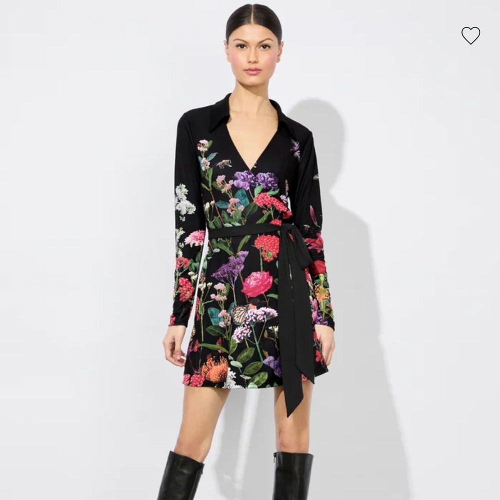 Alice + Olivia Black Floral Long Sleeve Dress